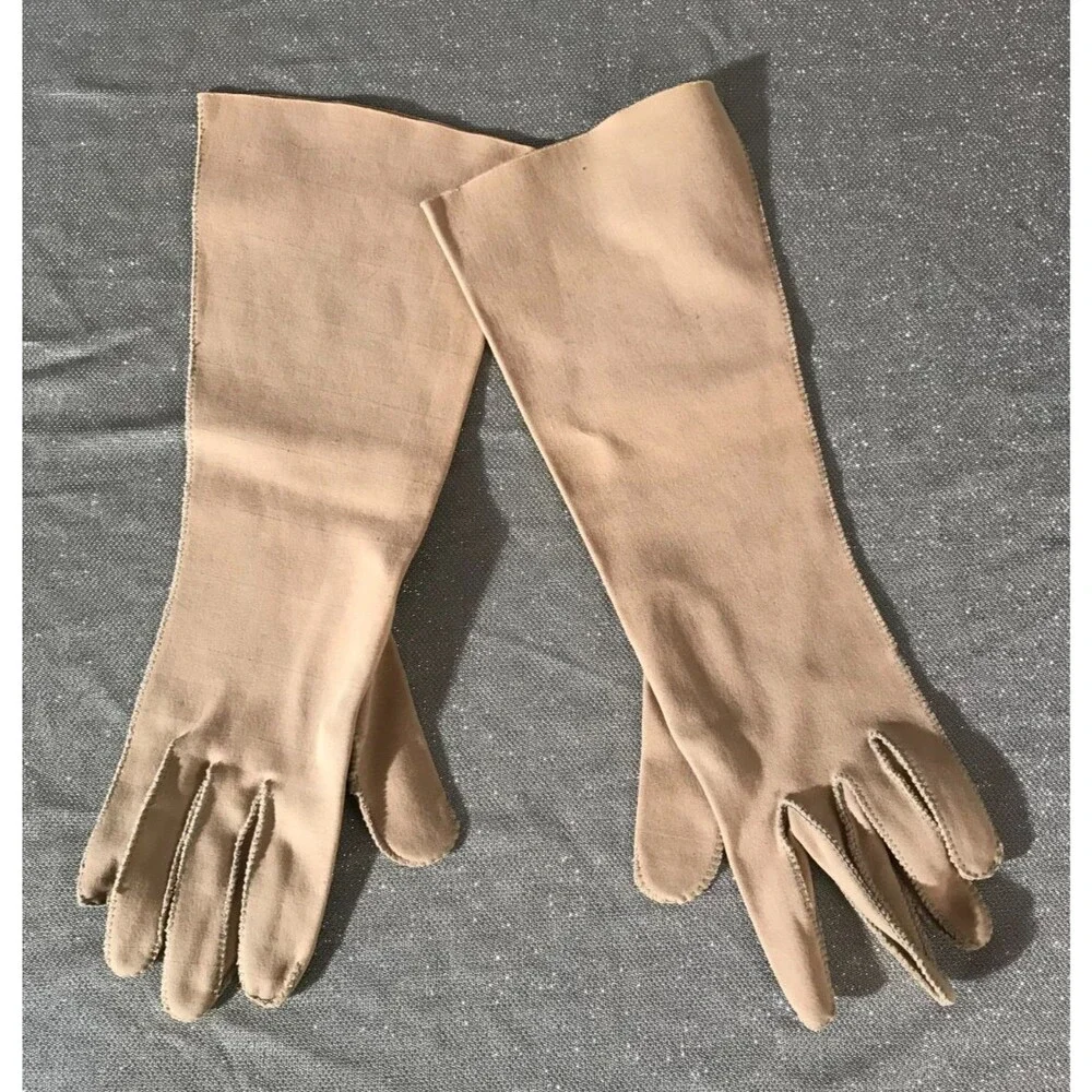 Vintage 40s Beige Gloves 1940s Retro Rockabilly Wedding Semi Formal Evening